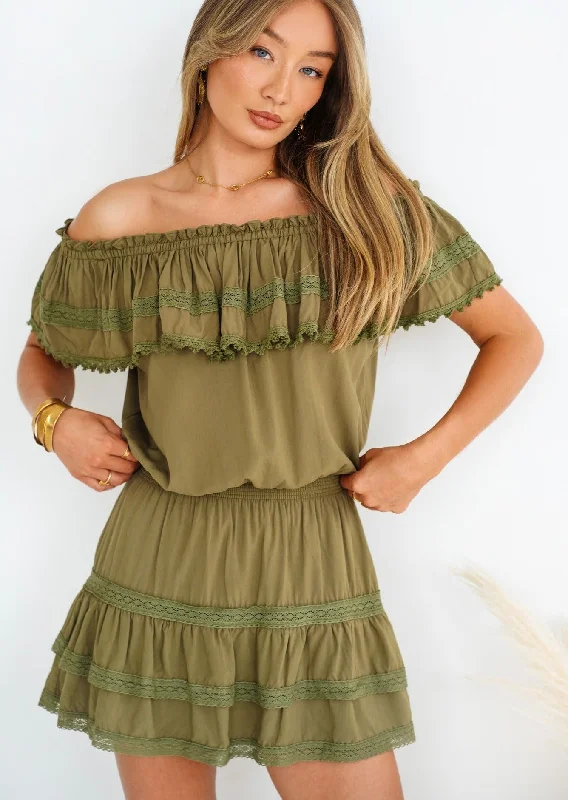 Mini dresses with cold - shoulder designs Olive Off Shoulder Ruffled Voile Mini Dress Lily Mini dresses with cold - shoulder designs Olive Off Shoulder Ruffled Voile Mini Dress Lily