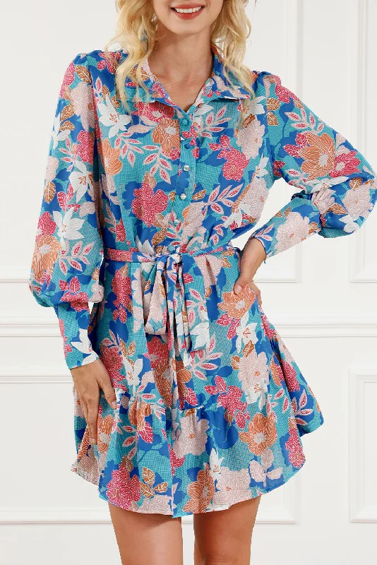 Midi dresses with animal prints for a bold and confident appearance Floral Lantern Sleeve Belted Dress Midi dresses with animal prints for a bold and confident appearance Floral Lantern Sleeve Belted Dress