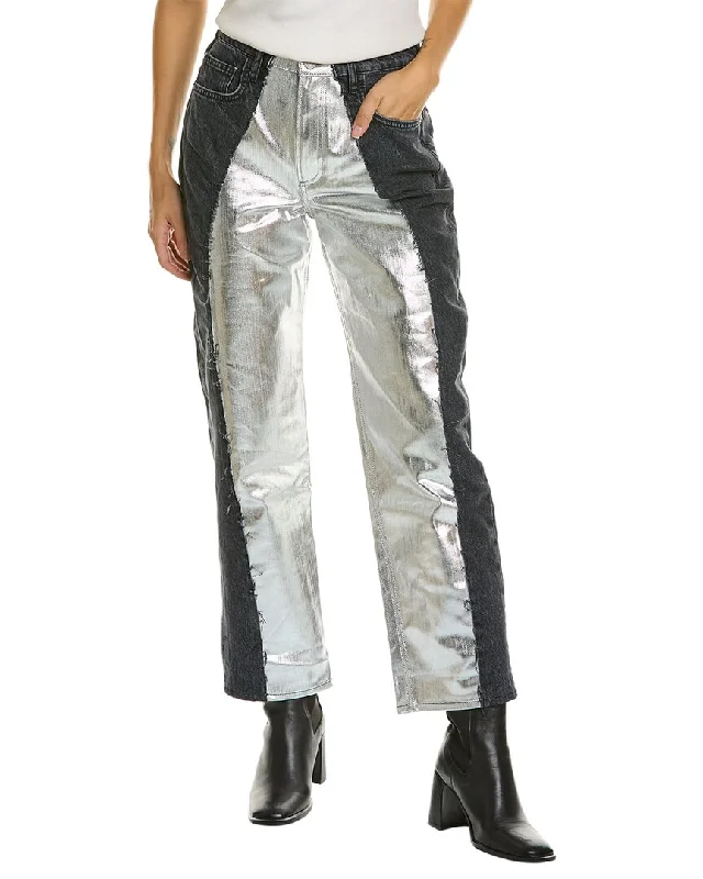 High - Waisted Women's Leather Tight Trousers in Black for a Rock - Chic LookFRAME Denim Pieced Orbital & Silver Chrome Straight Jean