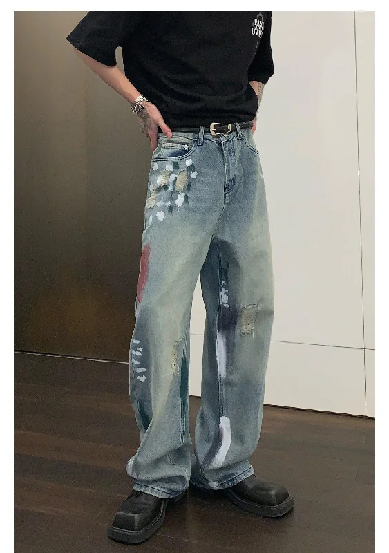 High - rise flare women jeans for a 70s - inspired lookGraffiti Ripped Mopping Jeans