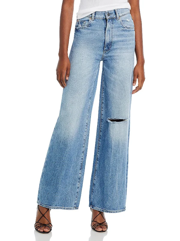 Straight - leg women jeans with a classic and timeless appealHepburn Womens High Rise Denim Wide Leg Jeans