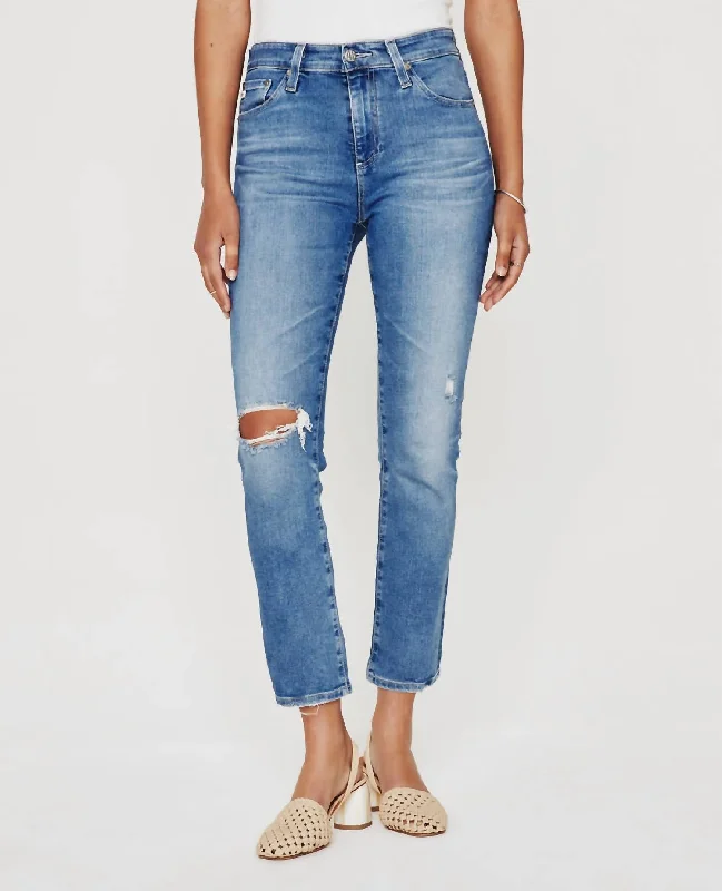 Button - fly women jeans with a traditional touchMari Crop Straight Leg Jeans In Denim