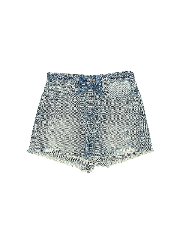 Women's Printed Tropical Patterned Shorts in Turquoise for a Beachy and Fun LookMid-Rise Denim Shorts