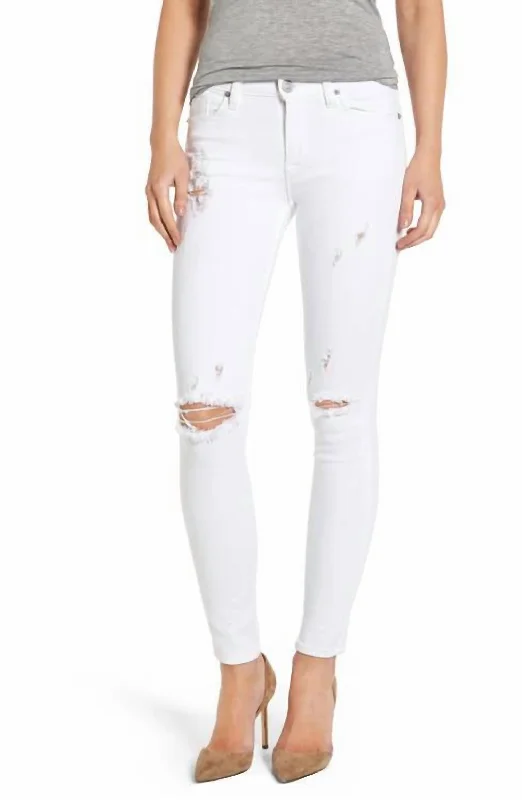 Embroidered women jeans with intricate patternsMidrise Nico Jeans In Optical White Destructed