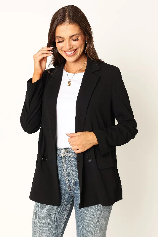 Women's Tailored Stretch Blazers in Navy Blue for Business MeetingsAilani Button Front Blazer - Black