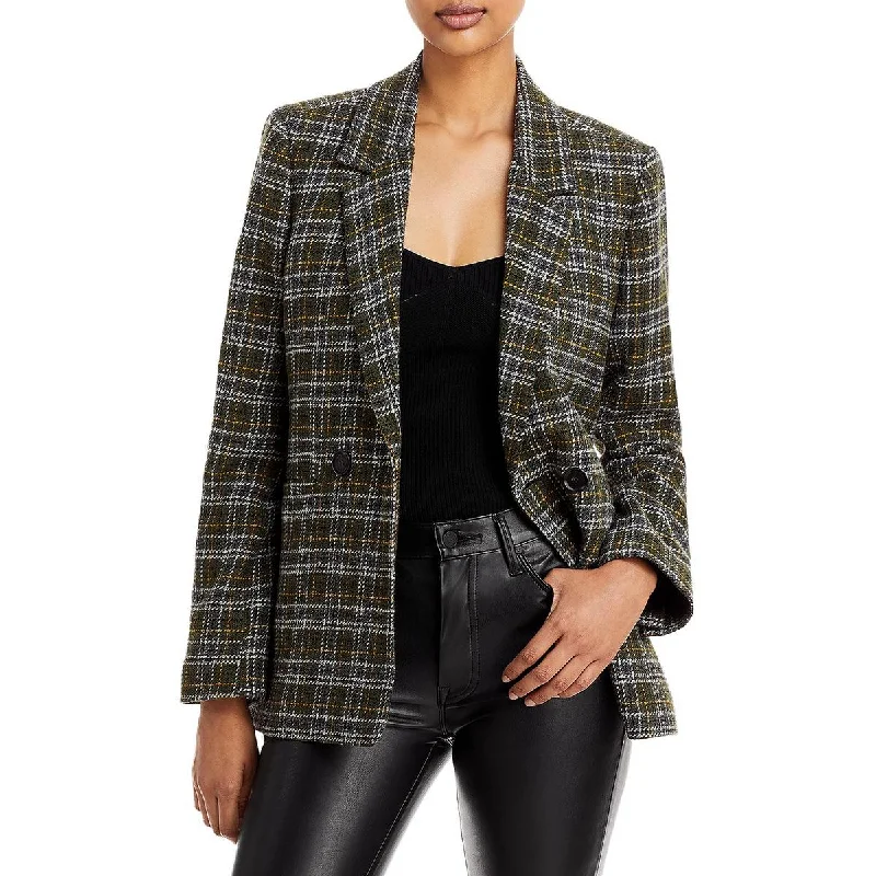 Plus Size Women's Ruffled Blazers in Pink for a Girly and Fashionable LookAnine Bing Womens Madeleine Plaid Boxy Double-Breasted Blazer