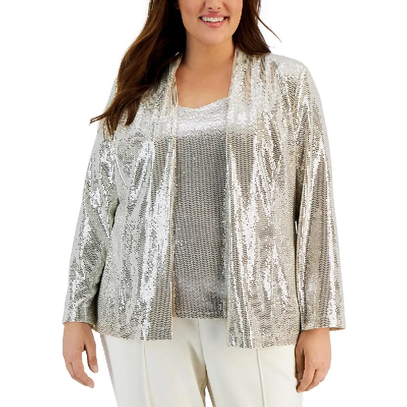 Plus Size Women's Embroidered Blazers in Floral Patterns for a Feminine TouchAnne Klein Womens Plus Metallic Dressy Open-Front Blazer