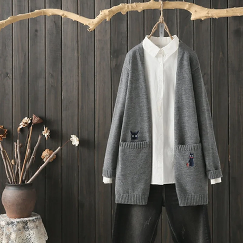 hooded women cardigan for added warmth and styleBabakud Loose Casual Embroidered Knitted Cardigans