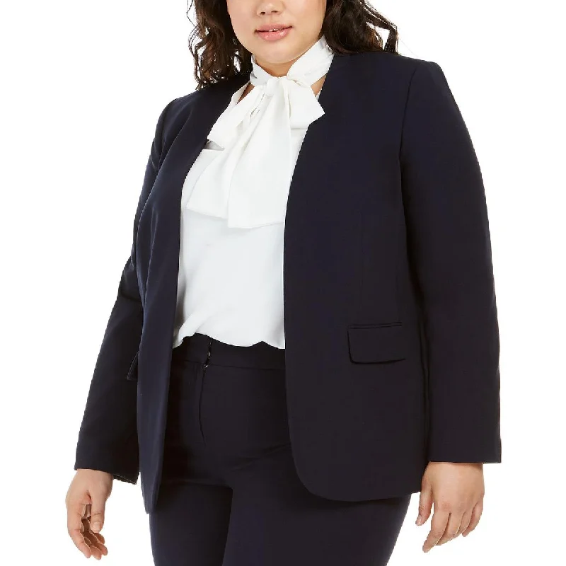 Plus Size Women's Cropped Velvet Blazers in Burgundy for a Night OutBar III Womens Plus Office Business Open-Front Blazer