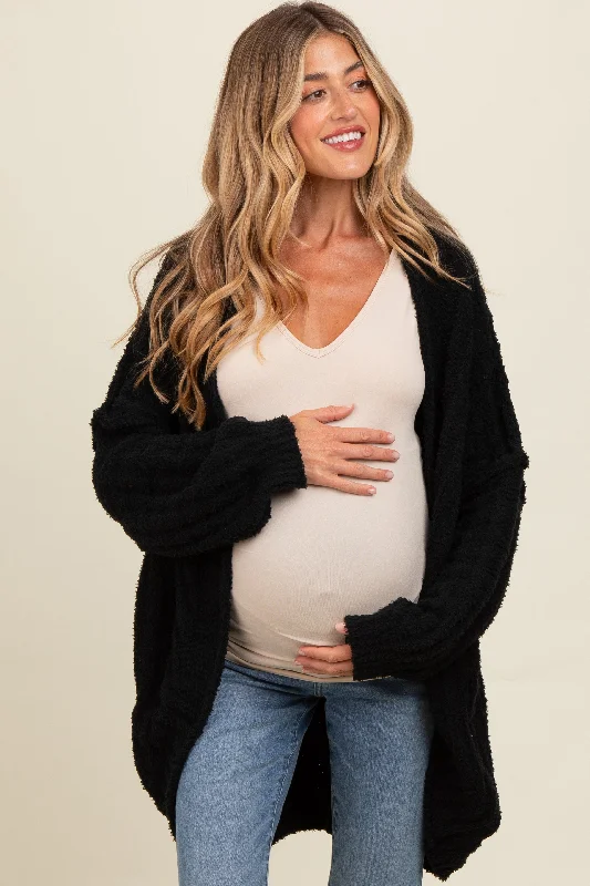 long length women cardigan with side slitsBlack Chunky Knit Dolman Maternity Cardigan