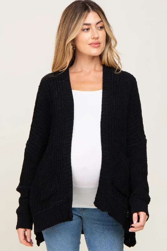 maternity women cardigan for expecting momsBlack Chunky Knit Oversized Maternity Cardigan