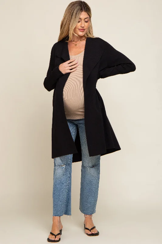 maternity women cardigan for expecting momsBlack Draped Maternity Cardigan