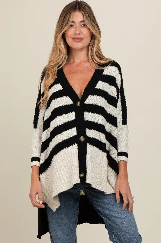 color block women cardigan with bold huesBlack Textured Knit Striped Oversized Maternity Cardigan