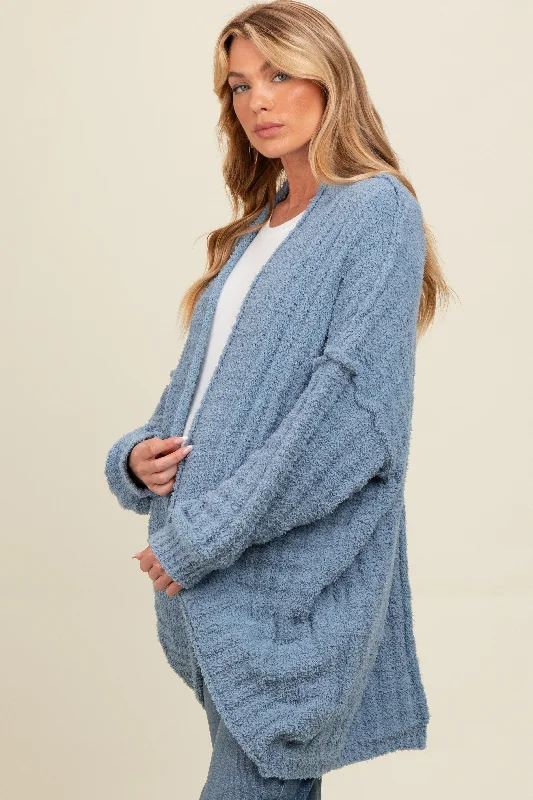 cropped women cardigan to pair with high - waisted jeansBlue Chunky Knit Dolman Maternity Cardigan