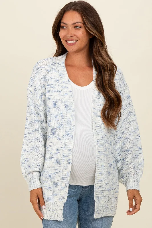 open front women cardigan for easy stylingBlue Speckled Chunky Knit Oversized Maternity Cardigan