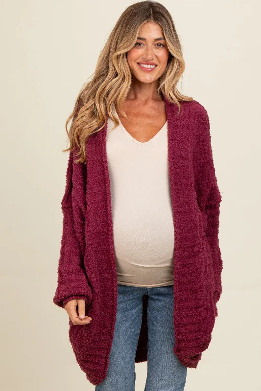 cropped women cardigan to pair with high - waisted jeansBurgundy Chunky Knit Dolman Maternity Cardigan