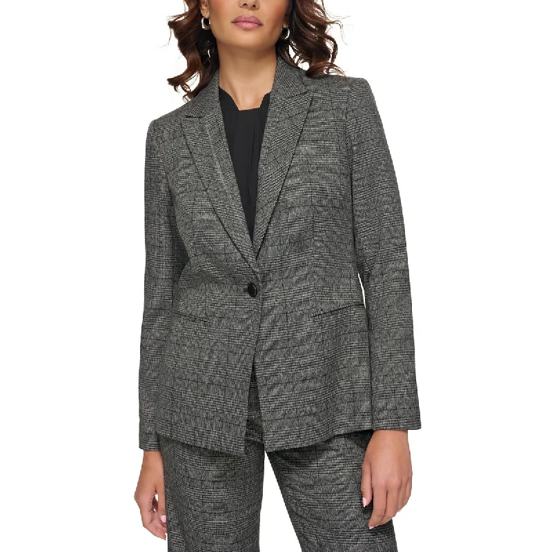 Plus Size Women's Military - Inspired Blazers with Gold Accents for a Bold LookCalvin Klein Womens Plus Plaid Office Wear One-Button Blazer