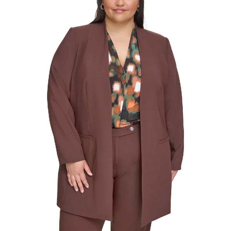 Single - Breasted Women's Linen Blend Blazers in Earth Tones for Casual WearCalvin Klein Womens Plus Suit Separate Office Open-Front Blazer