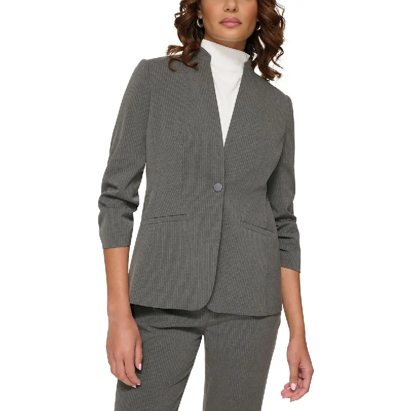 Double - Breasted Women's Polyester Blazers in Bright Colors for a Fun StyleCalvin Klein Womens Suit Separate Pinstripe One-Button Blazer