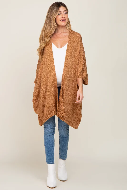 ribbed women cardigan with a classic textureCamel Knit Open Front Maternity Cardigan