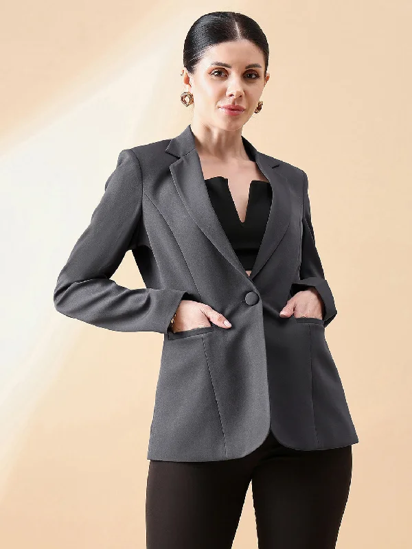 Women's Belted Blazers in Camel Color for a Sophisticated OutfitNotch Collar Stretch blazer- Dark Grey