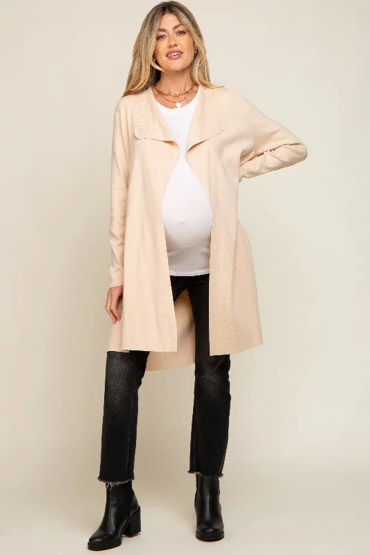 machine washable women cardigan for easy careCream Draped Maternity Cardigan