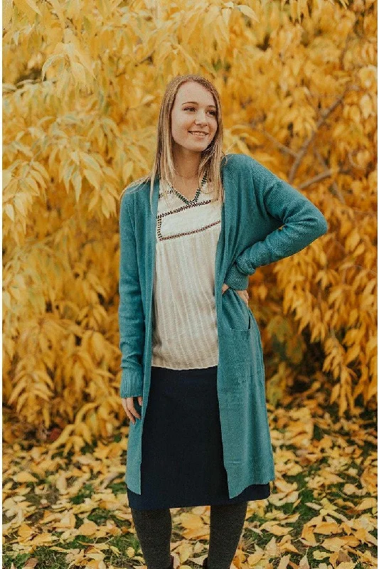 Double - Breasted Women's Polyester Blazers in Bright Colors for a Fun StyleCynthia Pocket Fit Cardigan Teal Blue