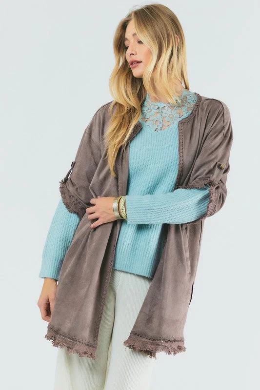 cashmere blend women cardigan for a luxurious feelDavi & Dani Suede Fringed Cardigan