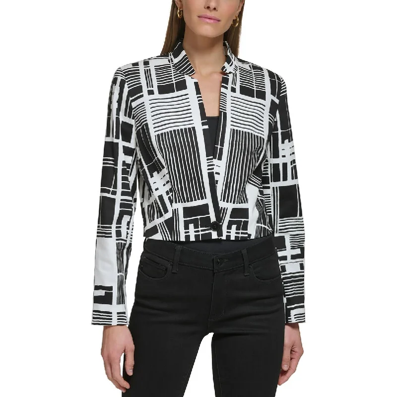 Plus Size Women's Military - Inspired Blazers with Gold Accents for a Bold LookDKNY Womens Printed Cotton One-Button Blazer