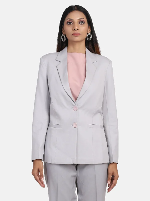 Women's Notched Lapel Blazers in Beige for a Timeless OutfitPoly Cotton Blazer - Grey