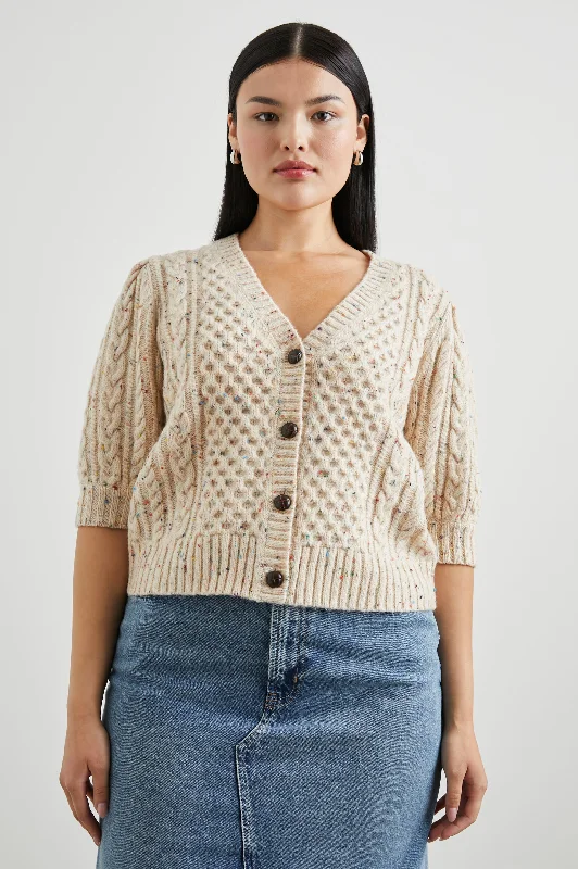 v neck women cardigan to elongate the necklineISLA CARDIGAN - CREAM CONFETTI