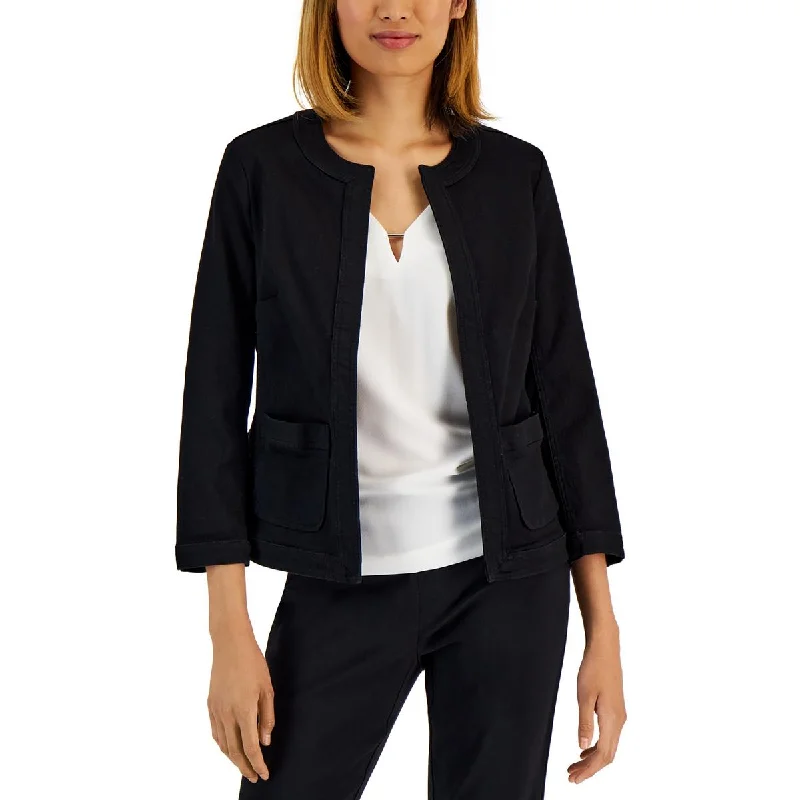 Women's Peplum Blazers in Emerald Green for a Stylish Work AttireKasper Womens Denim Collarless Open-Front Blazer