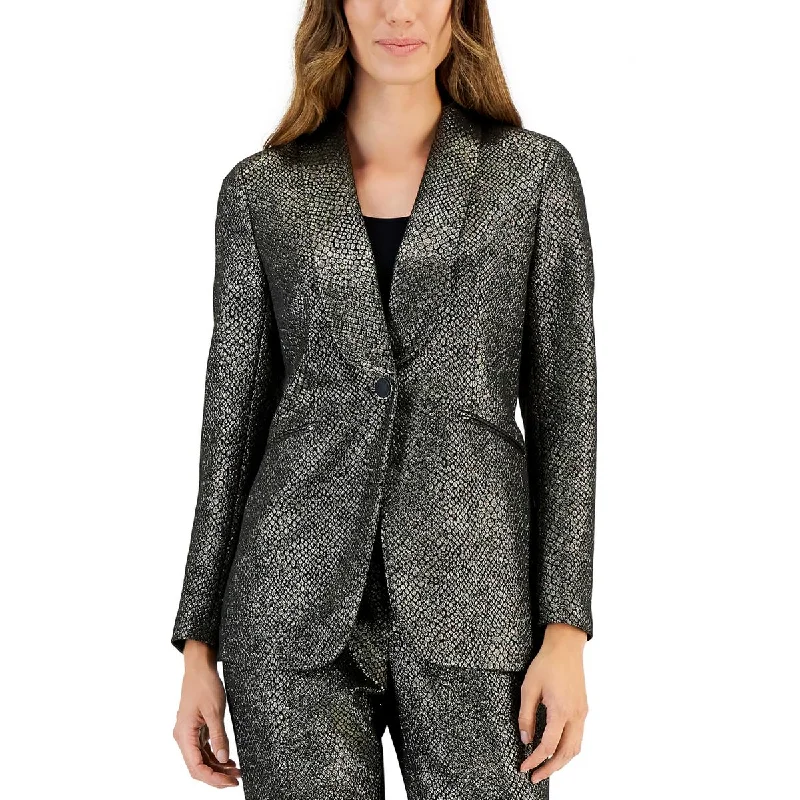 Women's Belted Blazers in Camel Color for a Sophisticated OutfitKasper Womens Metallic Suit Separate One-Button Blazer