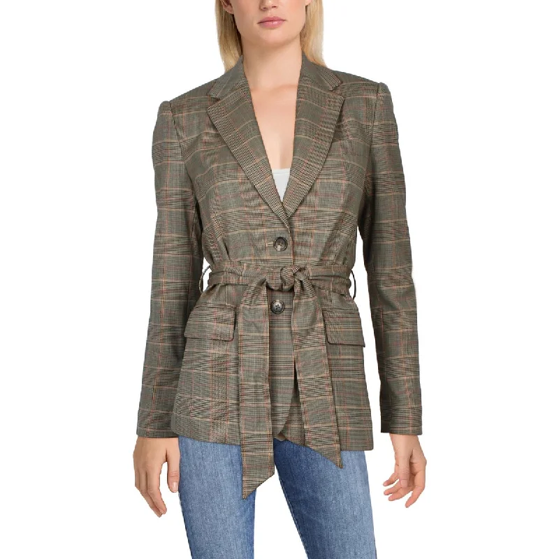 Women's Belted Blazers in Camel Color for a Sophisticated OutfitLauren Ralph Lauren Womens Wool Blend Plaid Two-Button Blazer