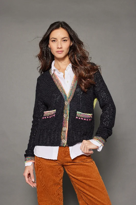 hand knitted women cardigan with artisanal charmLisa Todd Double Track Cardigan