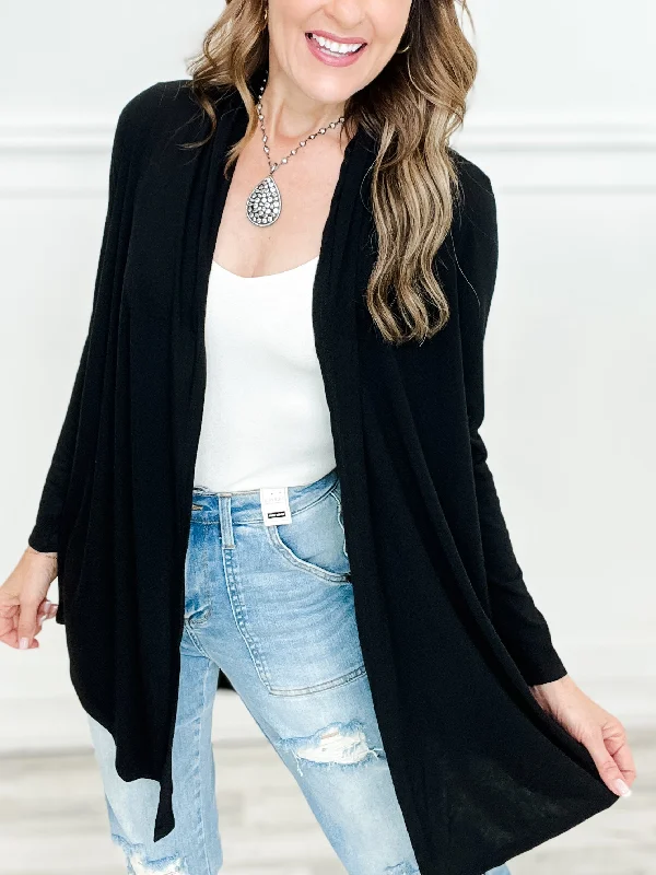 v neck women cardigan to elongate the necklineLong Sleeve Open Front Solid Knit Cardigan