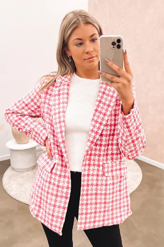 Plus Size Women's Military - Inspired Blazers with Gold Accents for a Bold LookMabel Blazer Pink White