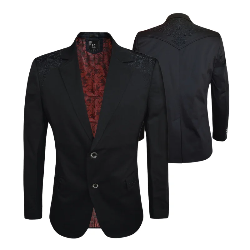 Plus Size Women's Embroidered Blazers in Floral Patterns for a Feminine TouchMen's Cotton-Stretch Blazer Black Western style 513