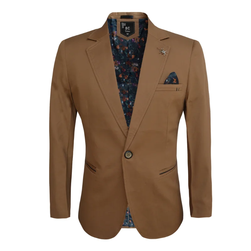 Plus Size Women's Military - Inspired Blazers with Gold Accents for a Bold LookMen's Cotton-Stretch Blazer Camel 511