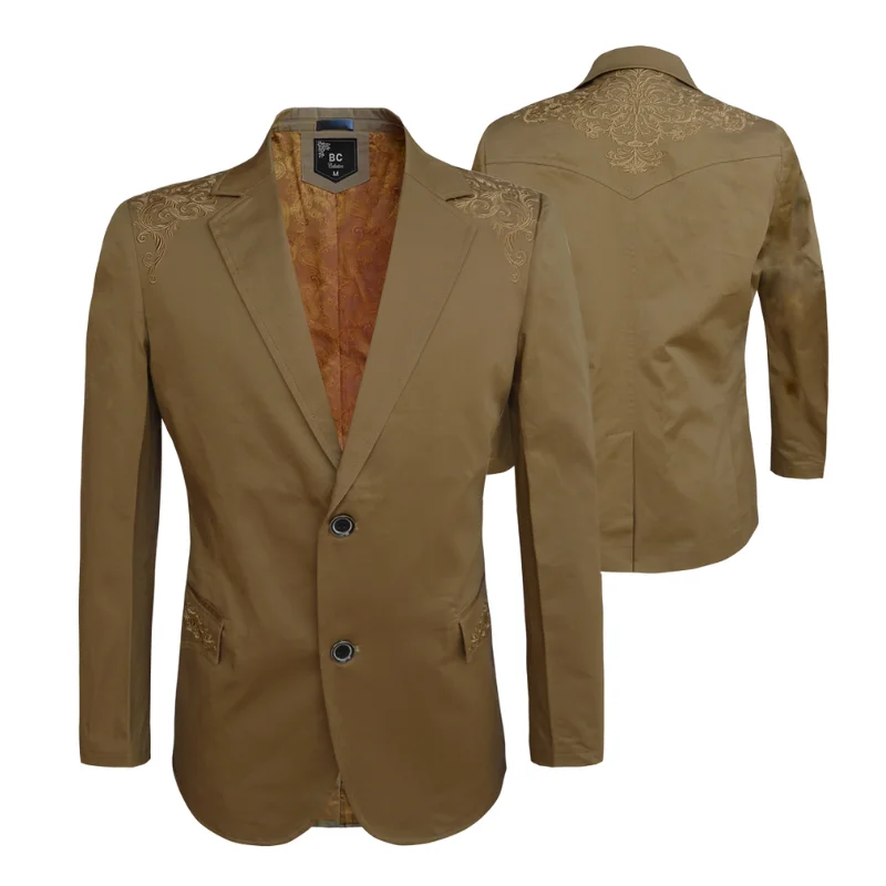 Single - Breasted Women's Tweed Blazers with Gold Buttons for a Classic LookMen's Cotton-Stretch Blazer Khaki Western 513