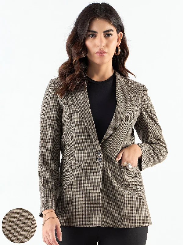 Single - Breasted Women's Corduroy Blazers in Mustard Yellow for an Autumn VibeNotched Lapel Refined Check Blazer Paired