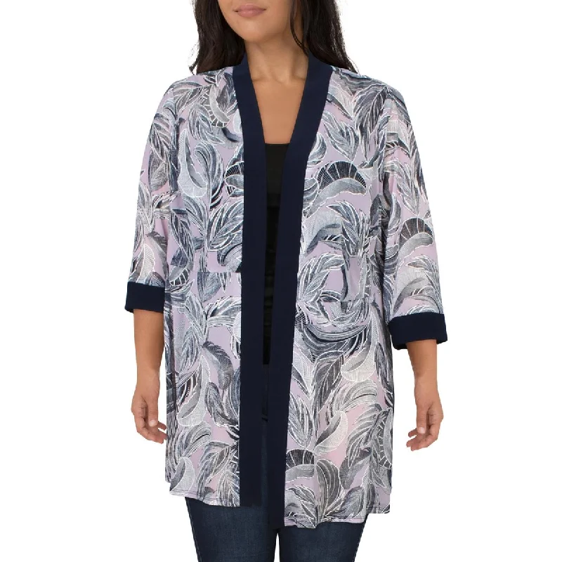 Plus Size Women's Double - Breasted Wool Blazers for Winter Office WearR&M Richards Womens Plus Printed Open Front Duster Blazer