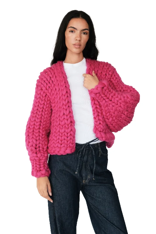 plus size women cardigan for comfortable layeringRaspberry Colossal Knit Cardigan