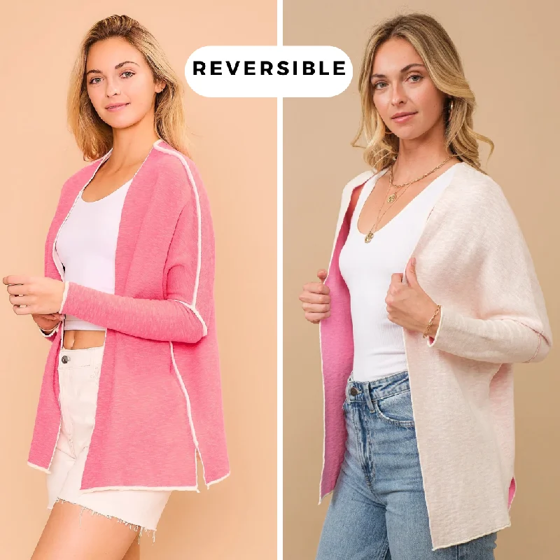 organic cotton women cardigan for an eco - friendly choiceReversible Pink Ivory Cardigan