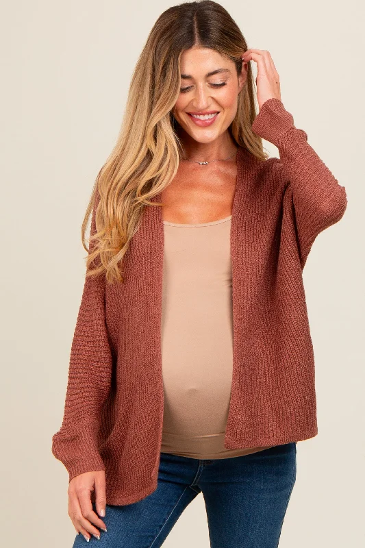 button down women cardigan with vintage buttonsRust Knit Open Front Maternity Cardigan