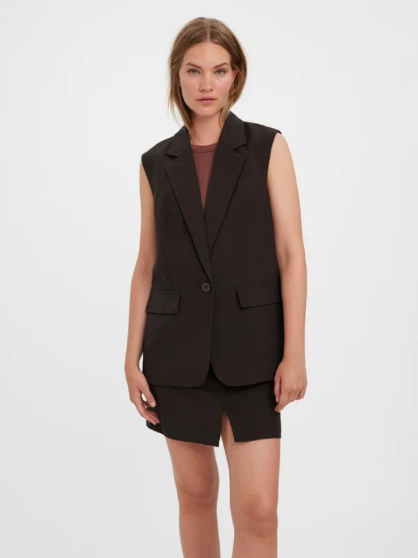 Women's Belted Blazers in Camel Color for a Sophisticated OutfitTroian Blazer Vest - Coffee Bean