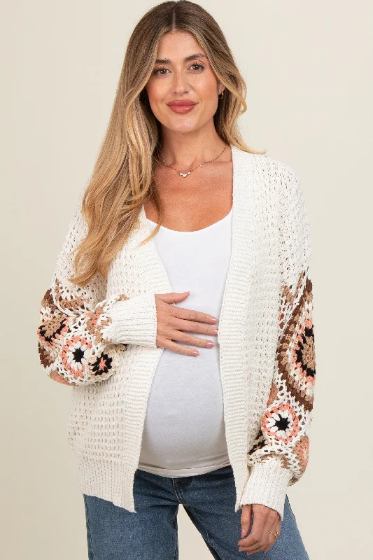 hooded women cardigan for added warmth and styleWhite Sleeve Crochet Maternity Cardigan