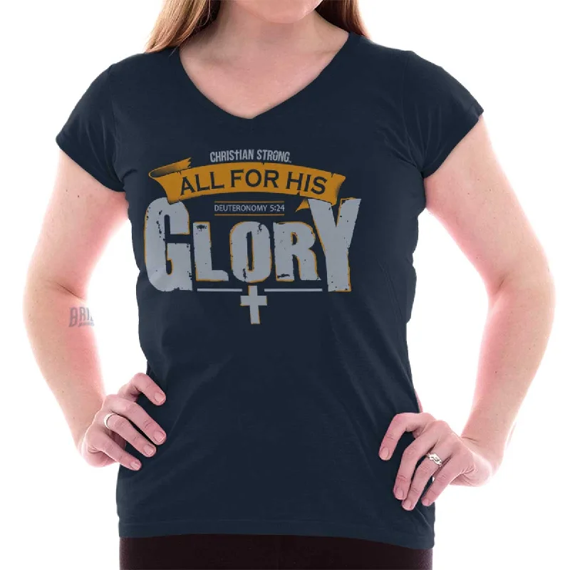 Floral Print Women T Shirt for a Feminine TouchAll for His Glory Junior Fit V-Neck T-Shirt