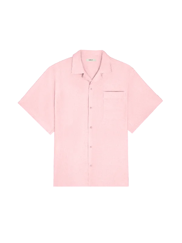 Ringer T Shirt Women with Retro - Inspired StripesWomens DNA Aloe Linen Camp Collar Shirt—magnolia pink