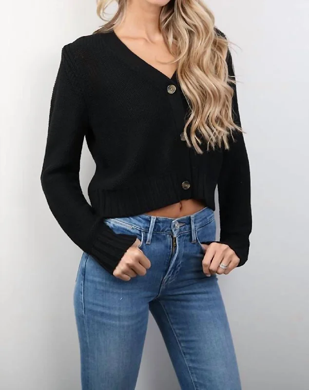 Plus Size Women's Turtleneck Sweater Dresses with Side SlitsFran Crop Sweater Cardigan In Black